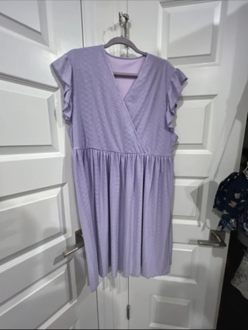 Lilac Flutter Sleeve Dress - Soft V-Neck